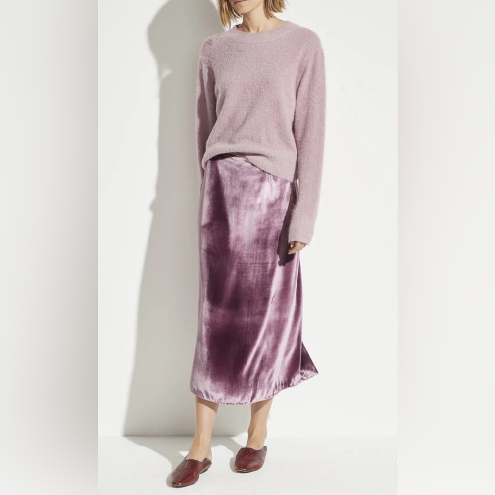 VINCE Panne Purple Velvet Midi Skirt